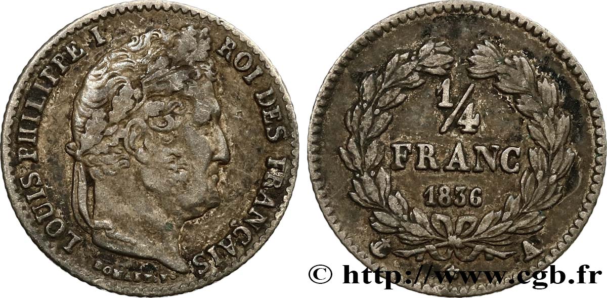 1/4 franc Louis-Philippe 1836 Paris F.166/59 TB35 
