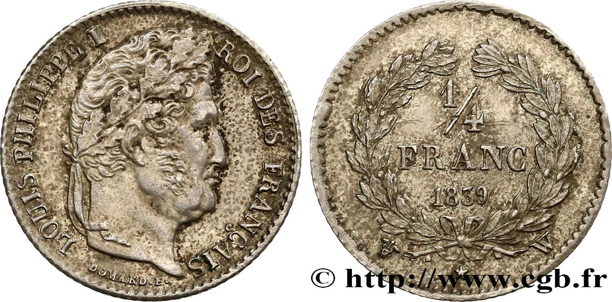1/4 franc Louis-Philippe 1839 Lille F.166/79 fVZ 