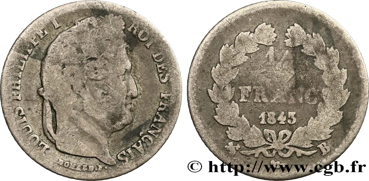 1/4 franc Louis-Philippe 1843 Rouen F.166/94 VG8 