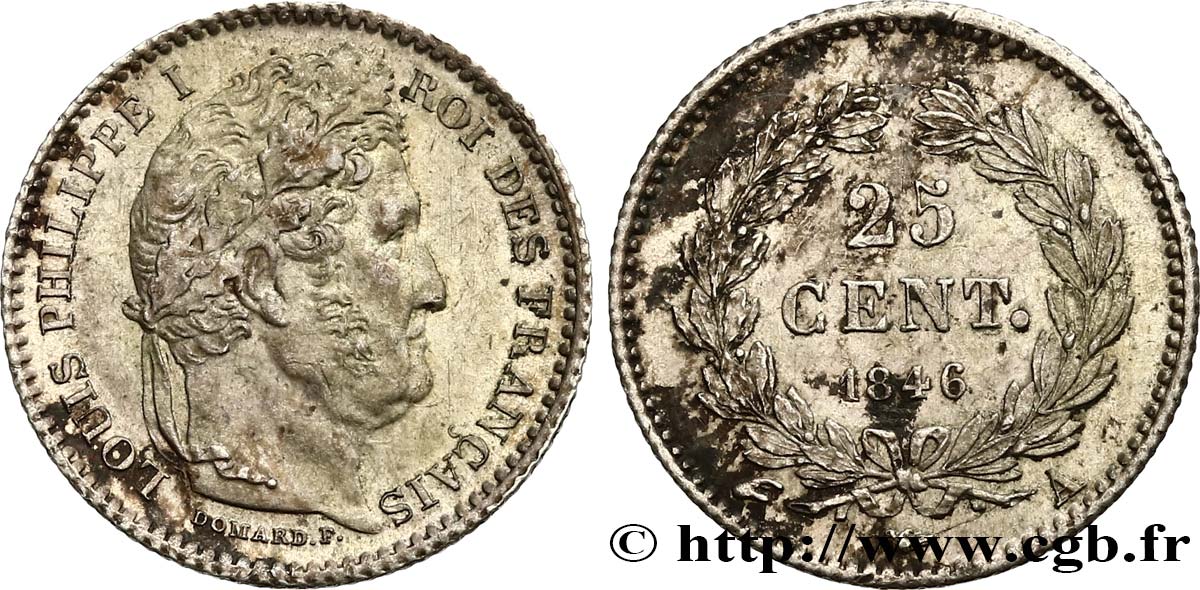 25 centimes Louis-Philippe 1846 Paris F.167/5 AU52 