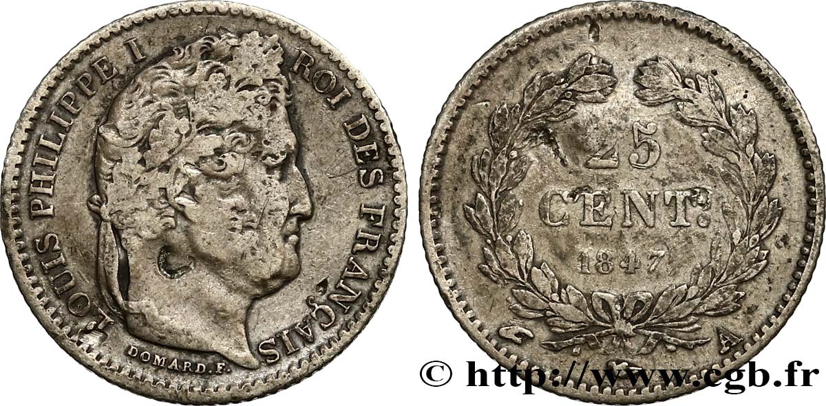 25 centimes Louis-Philippe 1847 Paris F.167/9 VF 