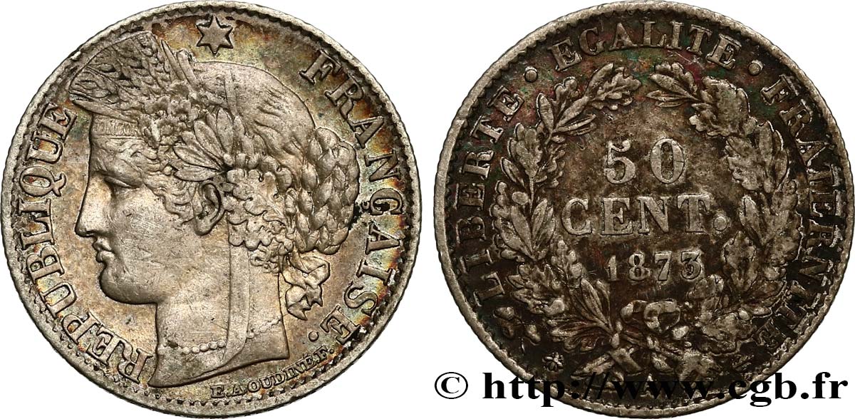 50 centimes Cérès, IIIe République 1873 Paris F.189/5 TTB45 