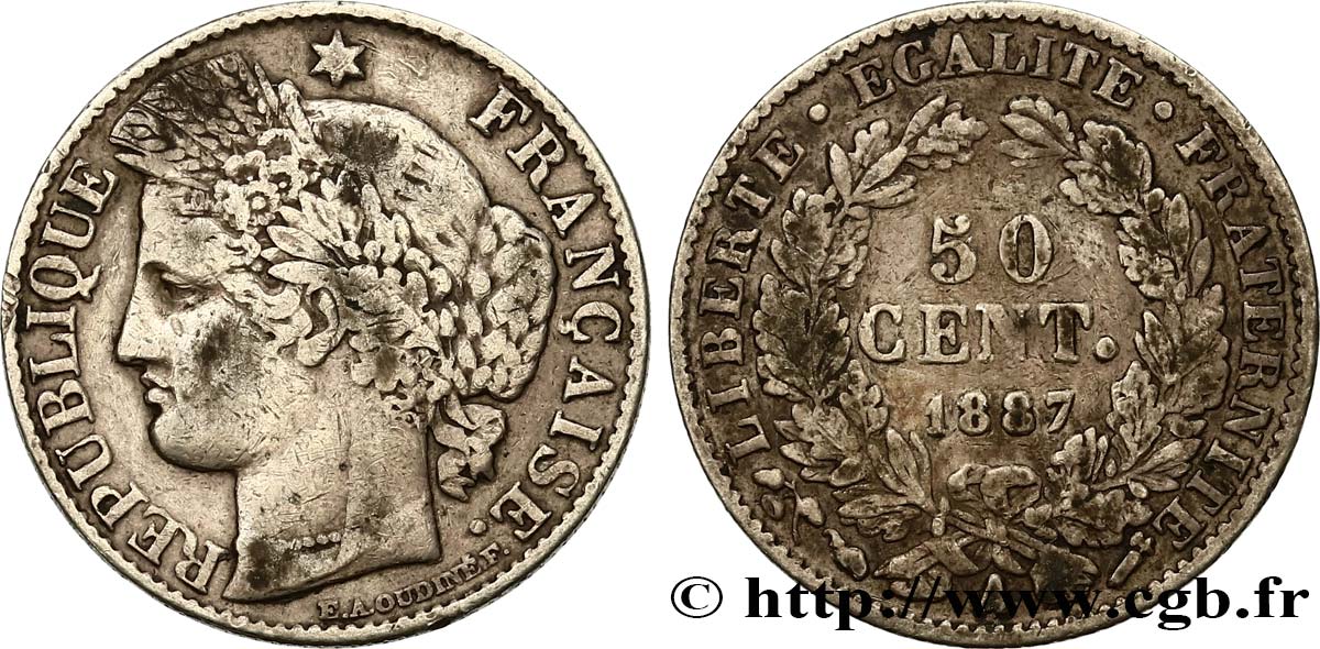 50 centimes Cérès, Troisième République 1887 Paris F.189/12 BC30 
