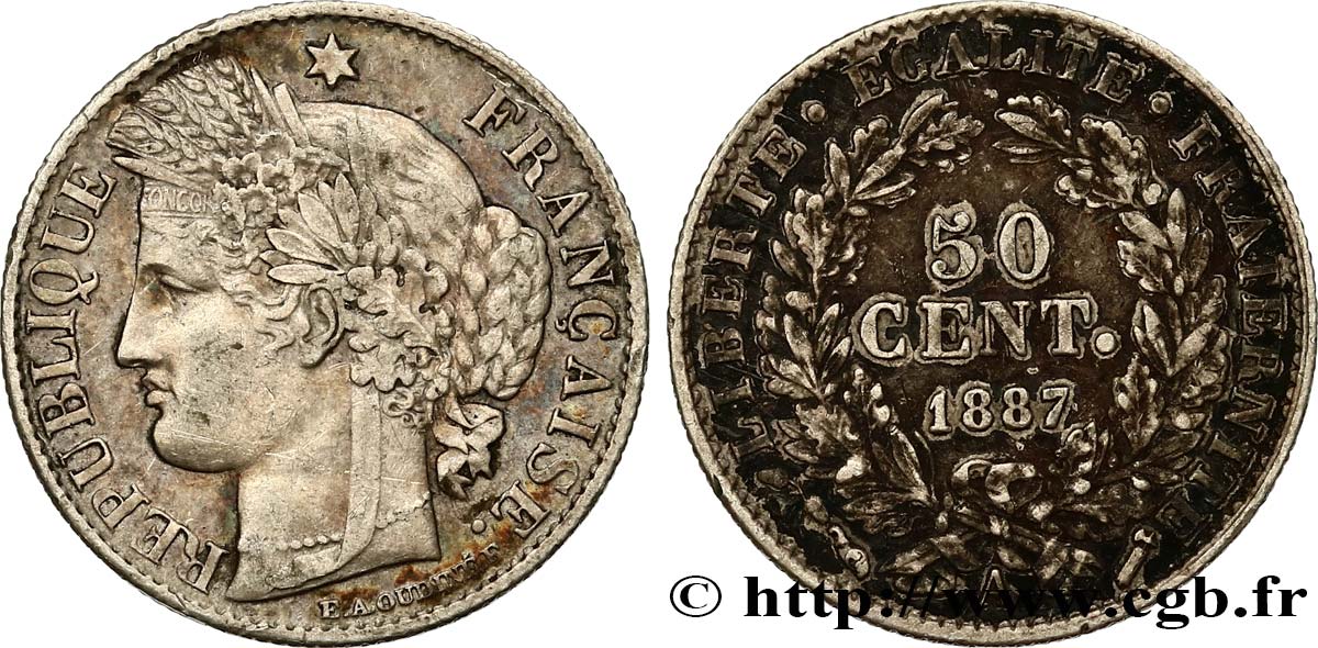 50 centimes Cérès, IIIe République 1887 Paris F.189/12 XF48 