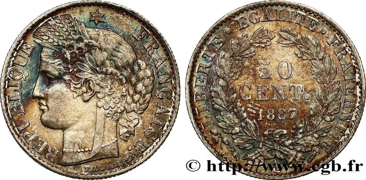 50 centimes Cérès, Troisième République 1887 Paris F.189/12 TTB52 