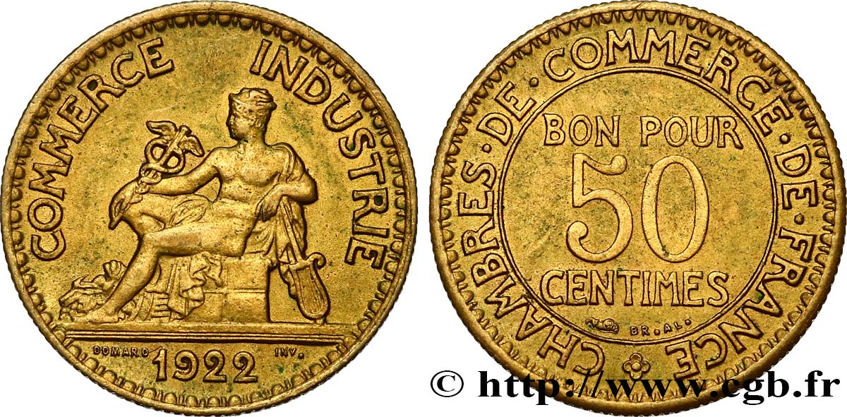 50 centimes Chambres de Commerce 1922  F.191/4 AU58 