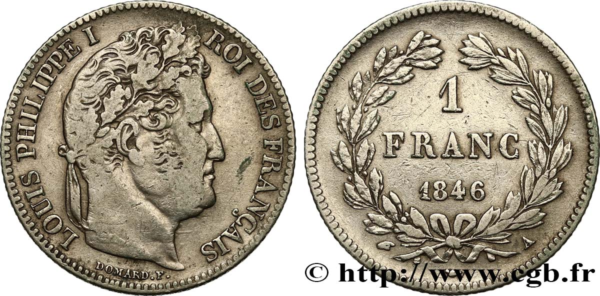 1 franc Louis-Philippe, couronne de chêne 1846 Paris F.210/105 S35 