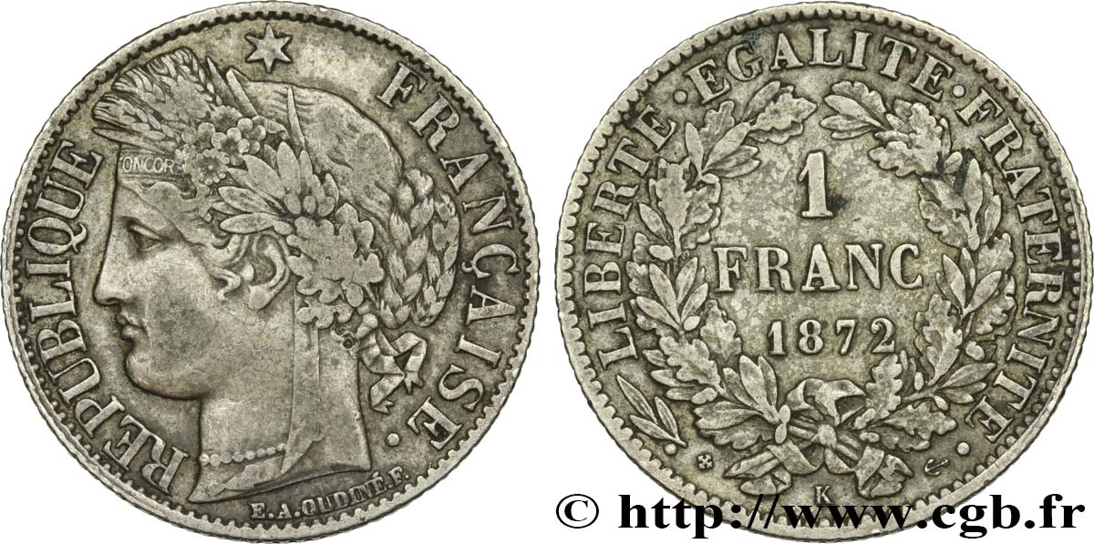 1 franc Cérès, IIIe République 1872 Bordeaux F.216/6 TTB40 