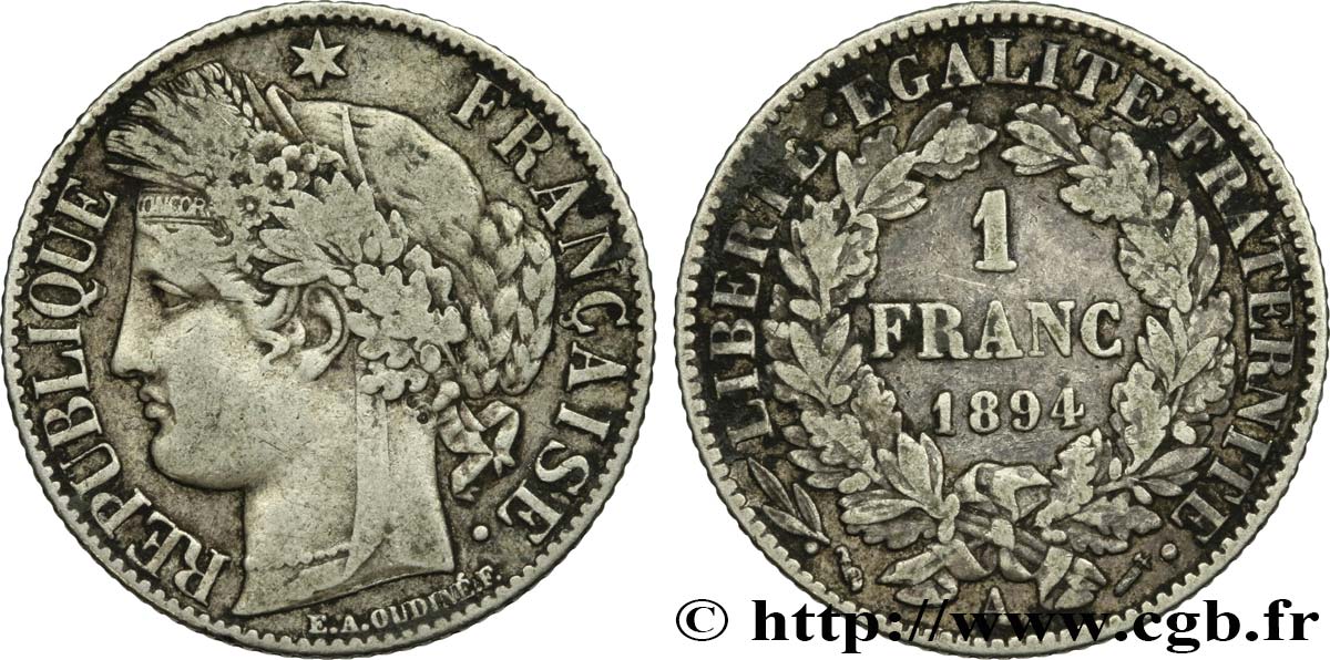 1 franc Cérès, Troisième République 1894 Paris F.216/12 VF30 