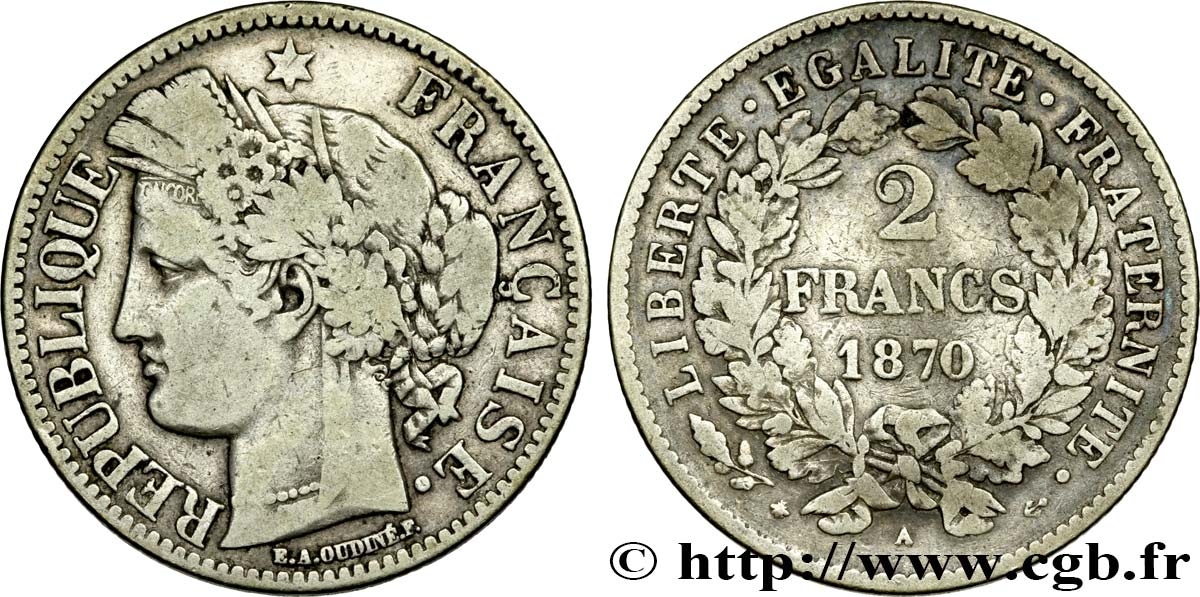 2 francs Cérès, avec légende 1870 Paris F.265/2 MB20 
