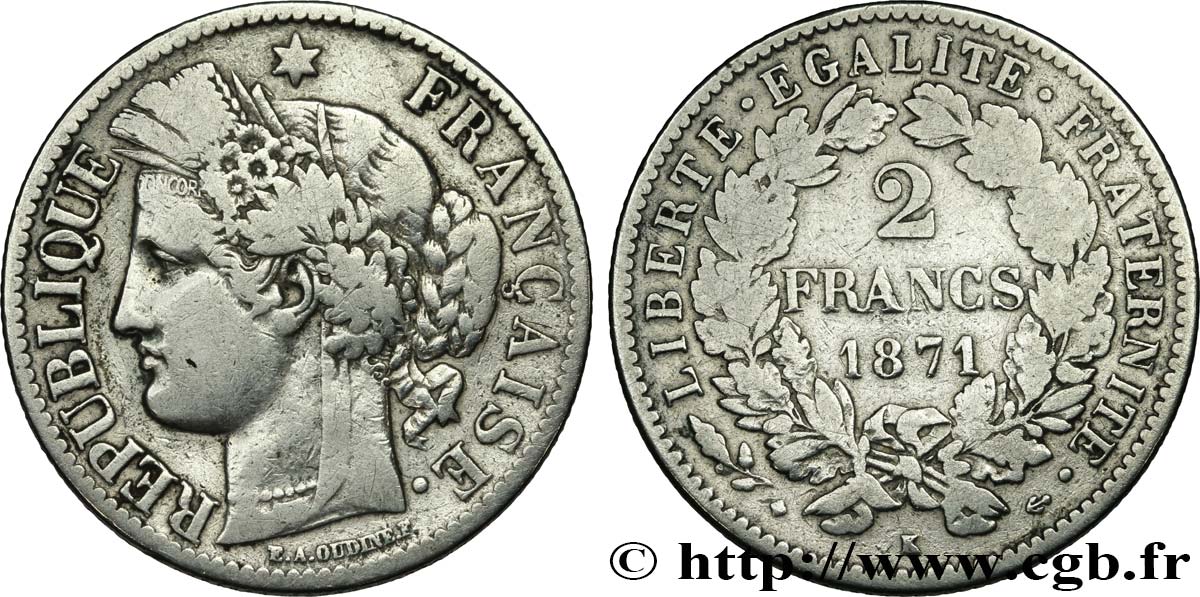2 francs Cérès, avec légende 1871 Bordeaux F.265/7 TB25 