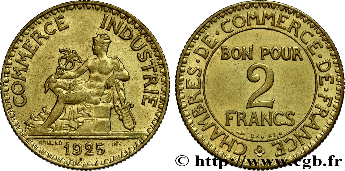 2 francs Chambres de Commerce 1925  F.267/7 AU55 