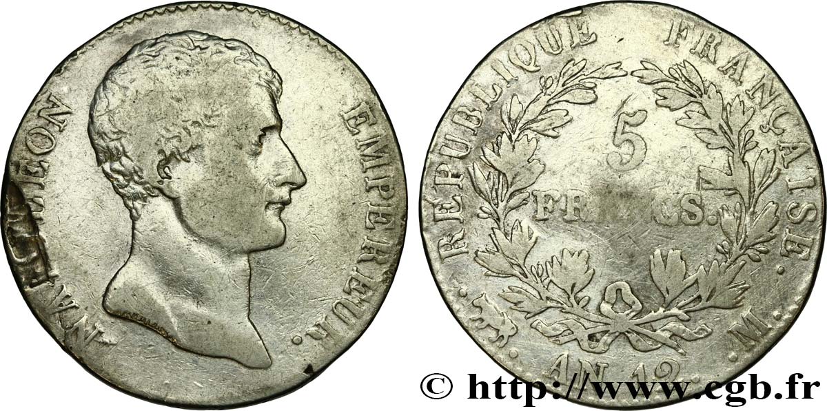 5 francs Napoléon Empereur, type intermédiaire 1804 Toulouse F.302/8 F 