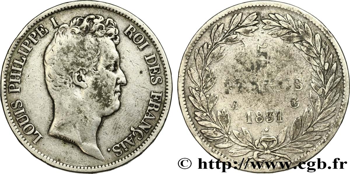 5 francs type Tiolier avec le I, tranche en relief 1831 Paris F.316/2 TB20 