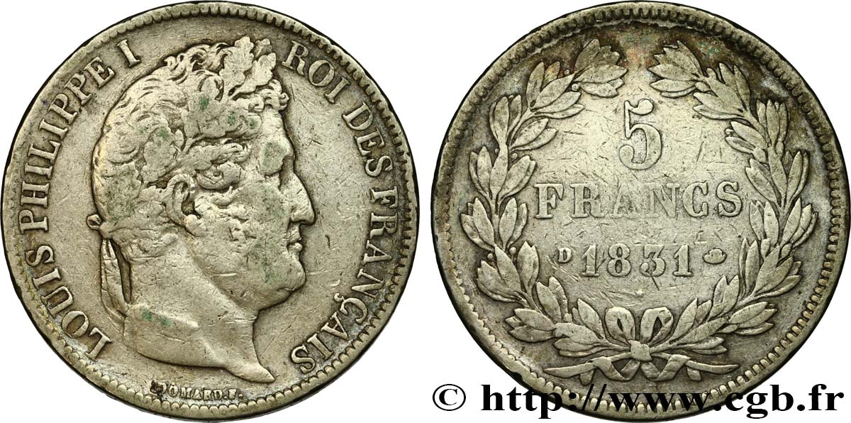 5 francs Ier type Domard, tranche en creux 1831 Lyon F.319/2 S20 
