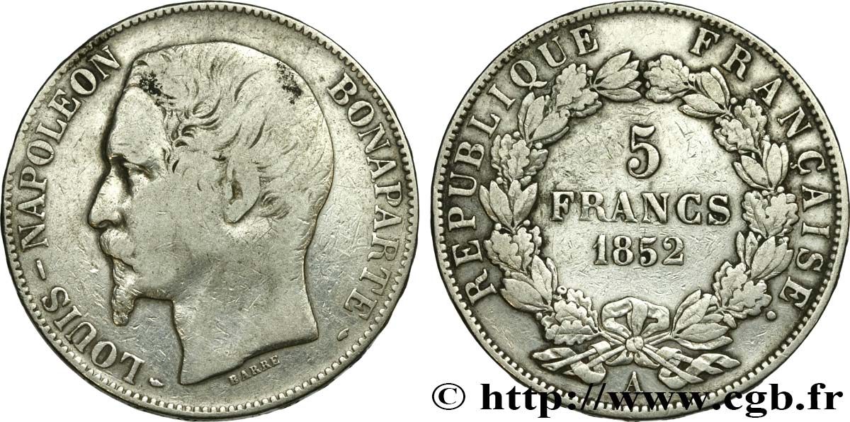 5 francs Louis-Napoléon, 2ème type 1852 Paris F.329/2 MB 