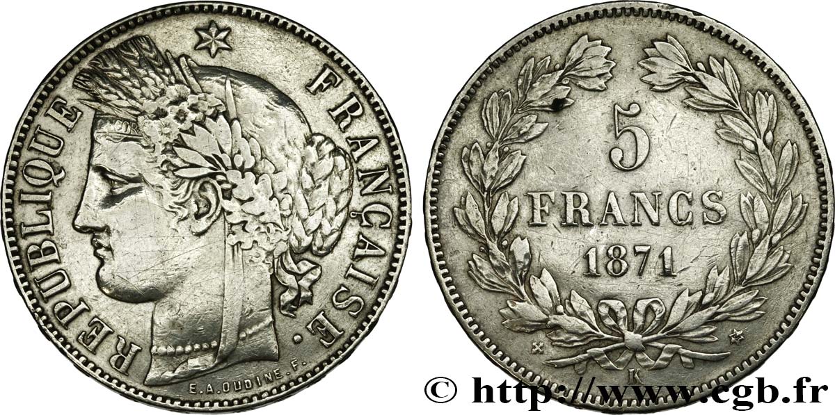 5 francs Cérès, sans légende 1871 Bordeaux F.332/8 BB 