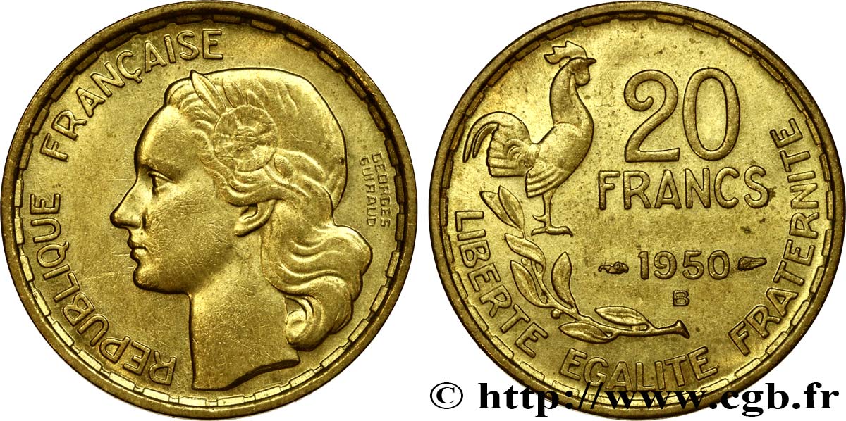 20 francs Georges Guiraud, 3 faucilles 1950 Beaumont-Le-Roger F.401/2 VZ55 
