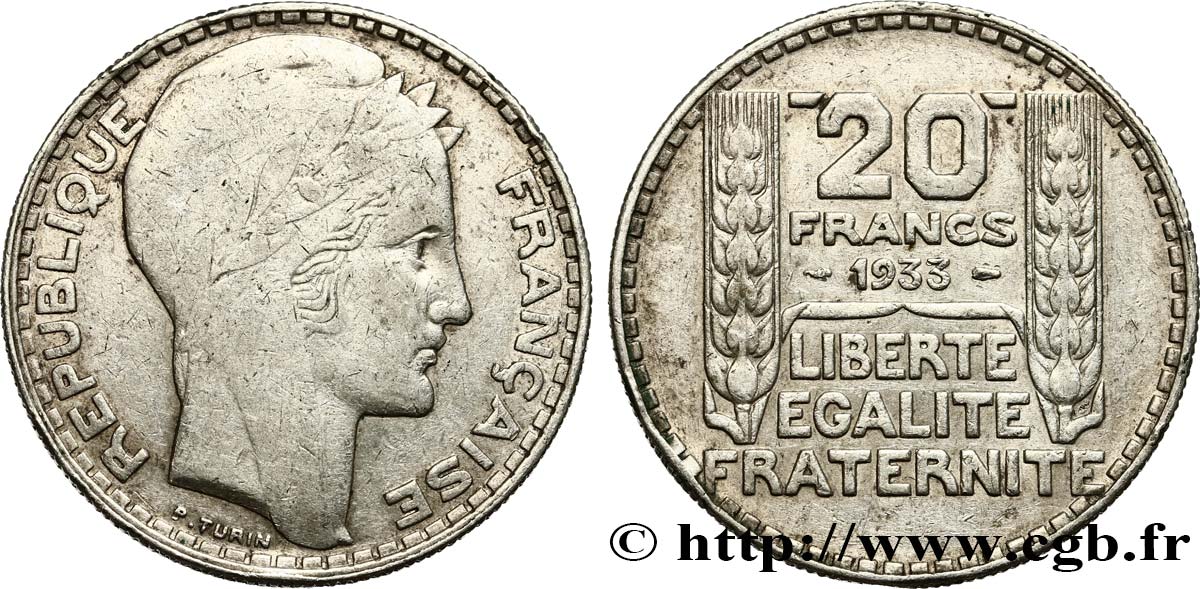 20 francs Turin 1933  F.400/5 VF35 