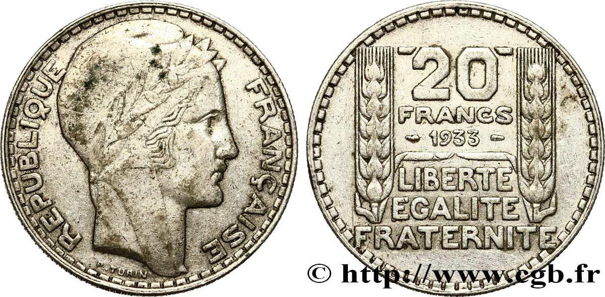 20 francs Turin, rameaux longs 1933  F.400/5 VF25 