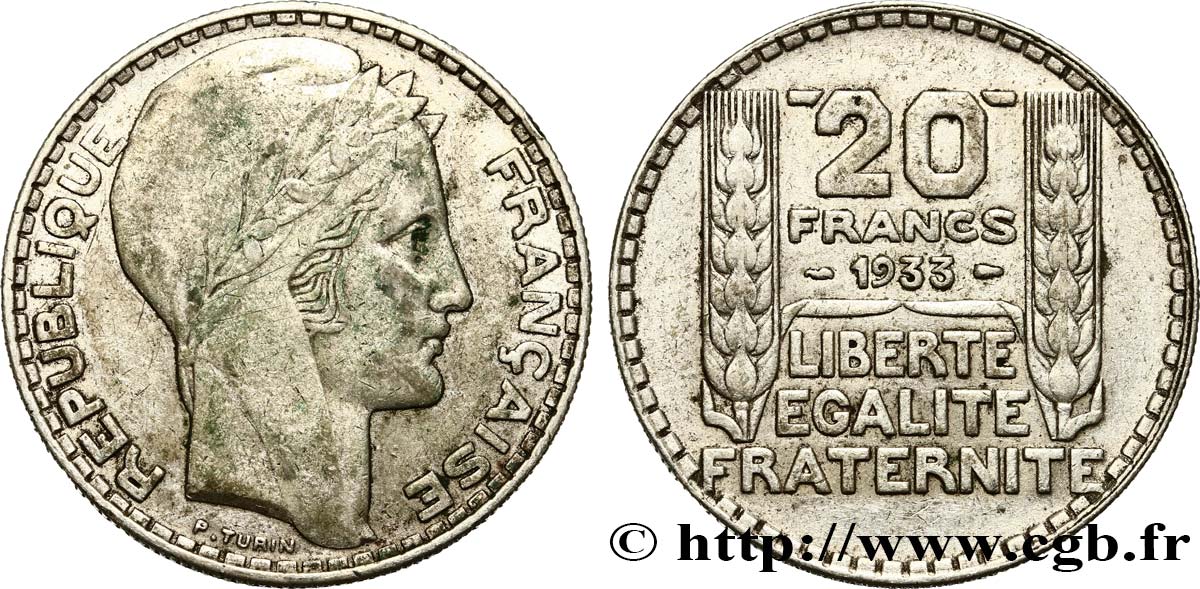 20 francs Turin, rameaux longs 1933  F.400/5 TB25 