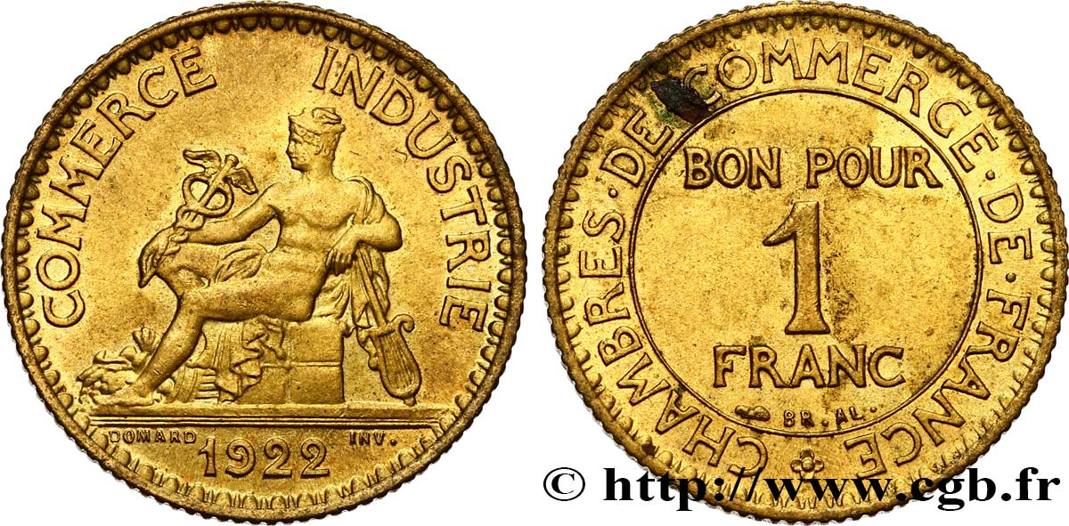 1 franc Chambres de Commerce 1922 Paris F.218/4 VZ60 