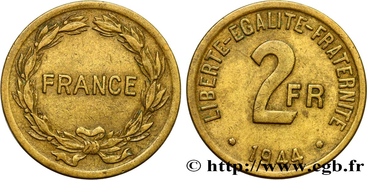 2 francs France 1944  F.271/1 VF 