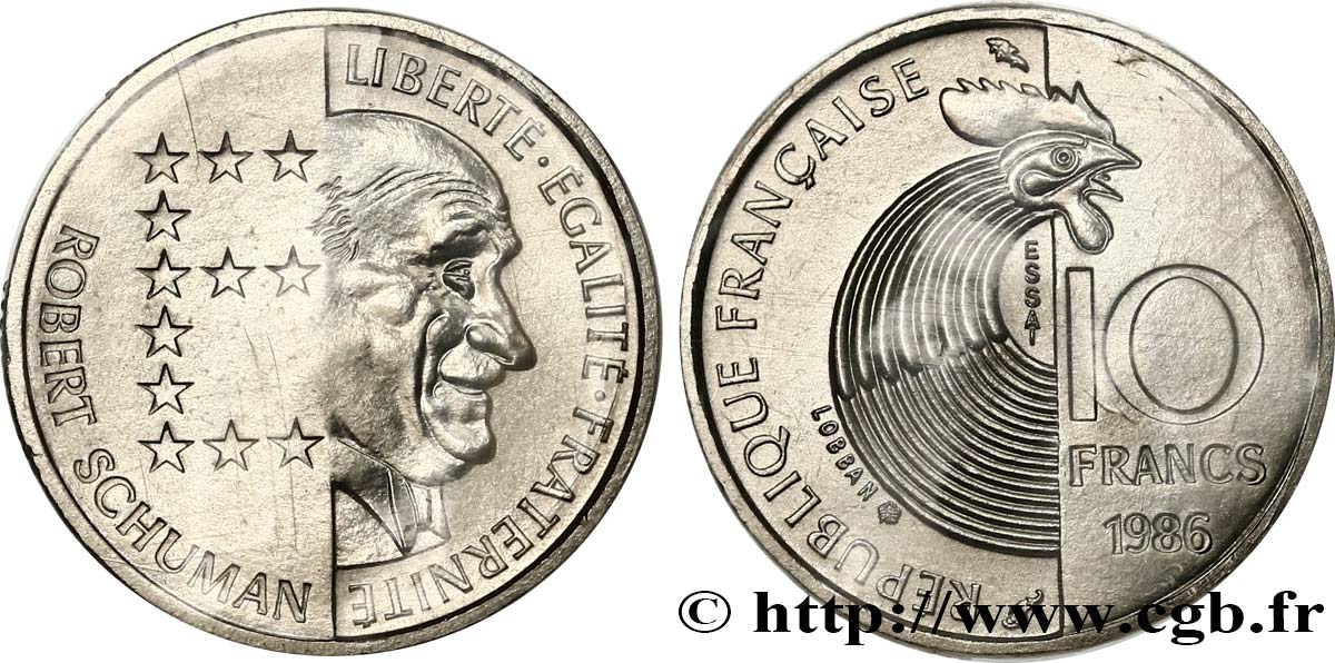 Essai de 10 francs Robert Schuman 1986 Pessac F.374/1 FDC 