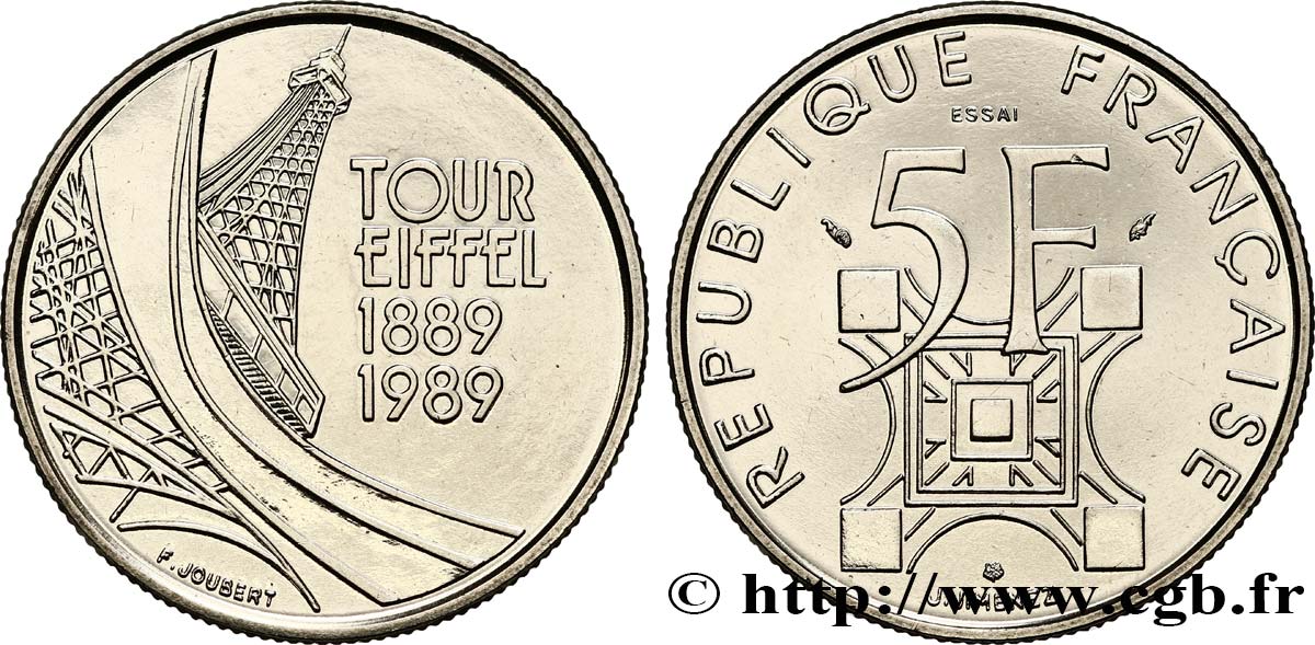 Essai de 5 francs Tour Eiffel 1989 Pessac F.342/1 SUP 