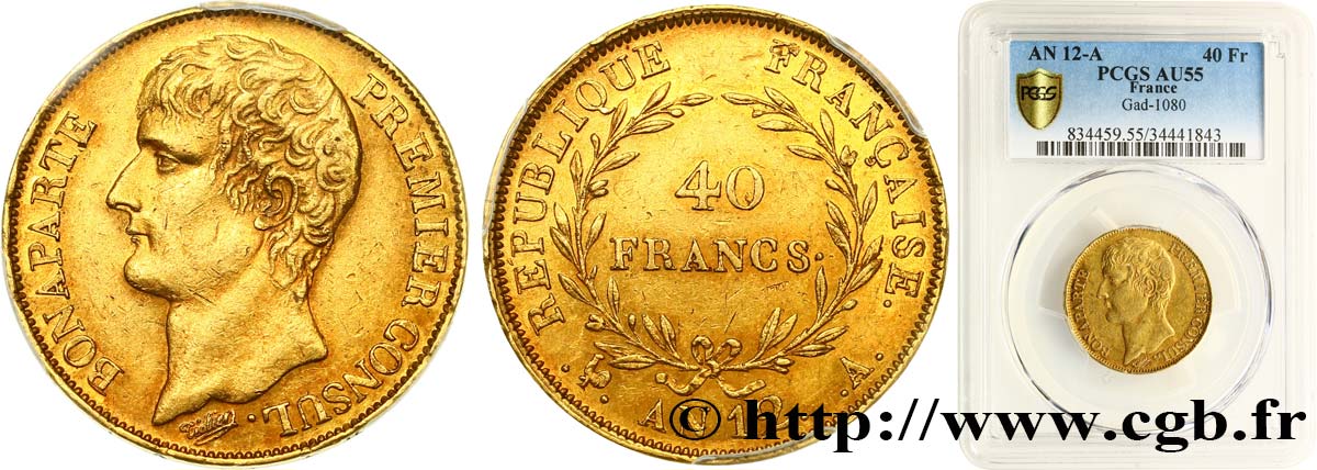 40 francs or Bonaparte Premier Consul 1804 Paris F.536/3 AU55 PCGS