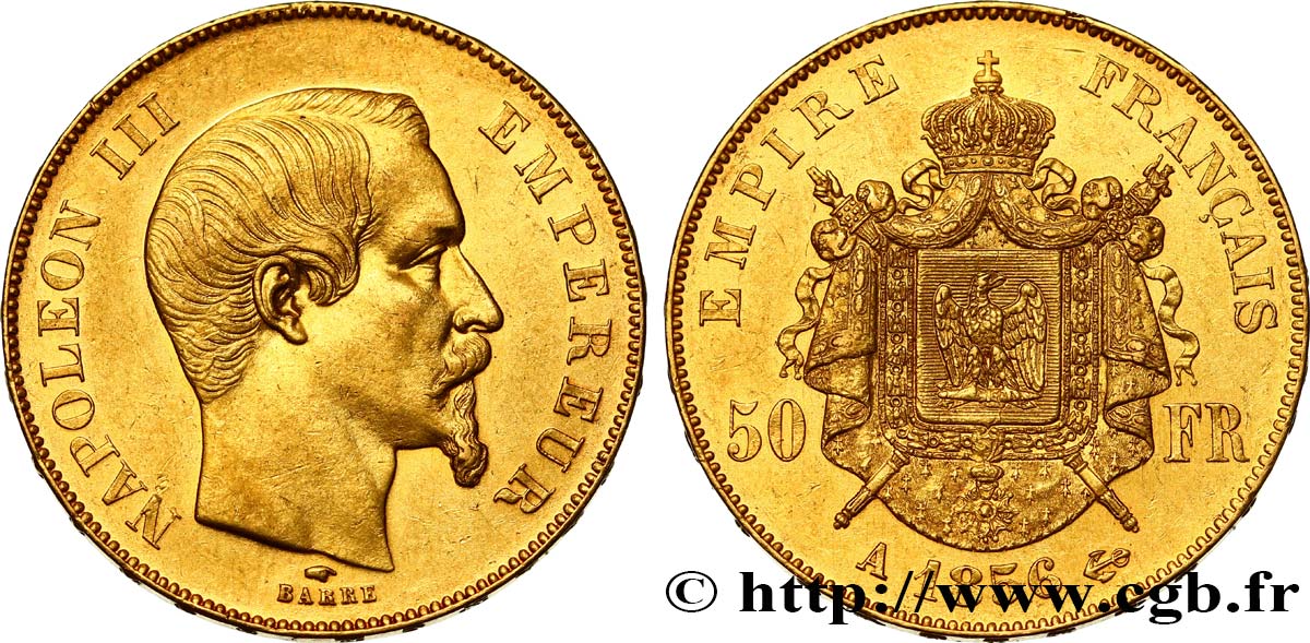 50 francs or Napoléon III, tête nue 1856 Paris F.547/3 TTB50 