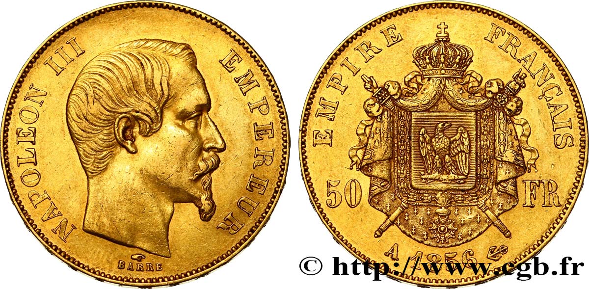 50 francs or Napoléon III, tête nue 1856 Paris F.547/3 XF45 