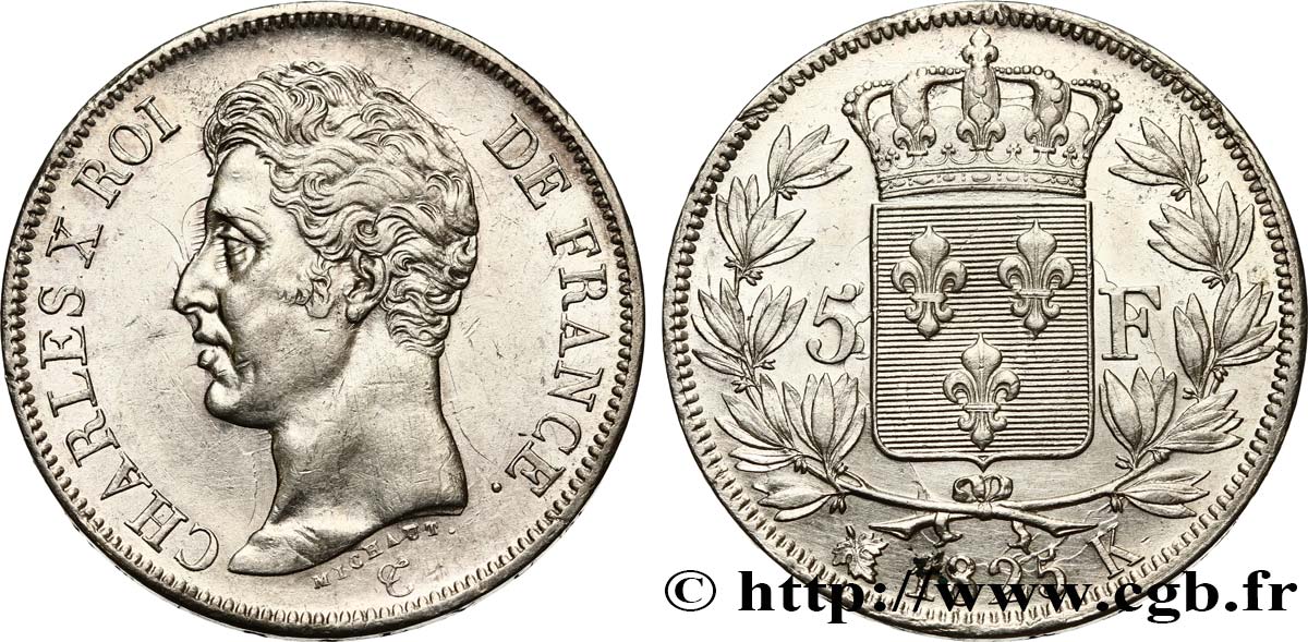 5 francs Charles X, 1er type 1825 Bordeaux F.310/9 AU 