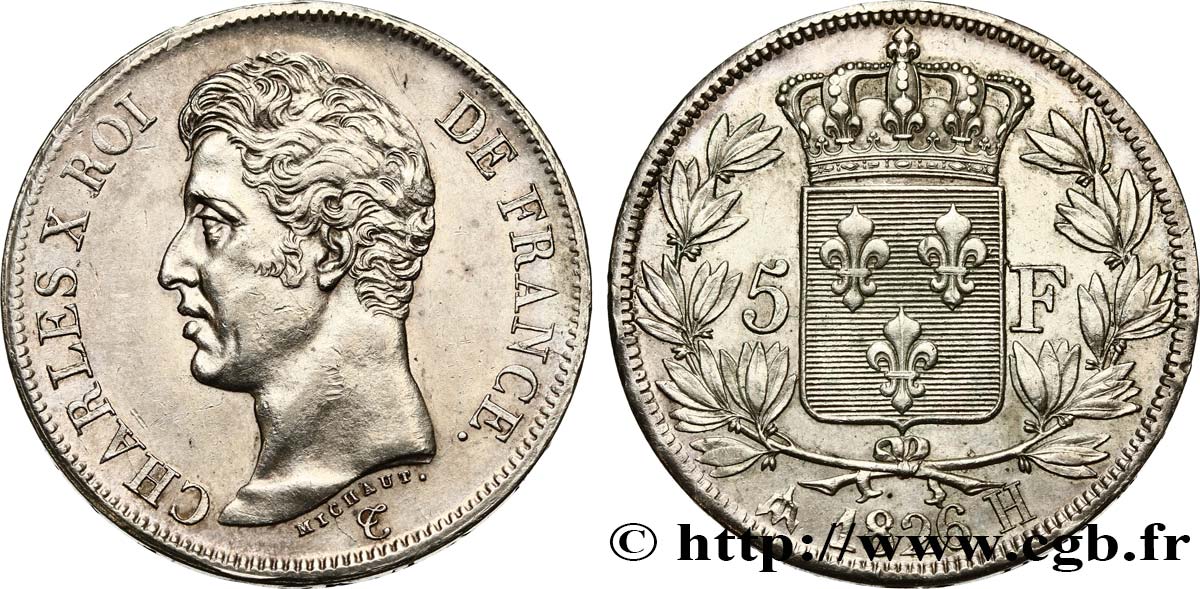 5 francs Charles X, 1er type 1826 La Rochelle F.310/19 MBC50 