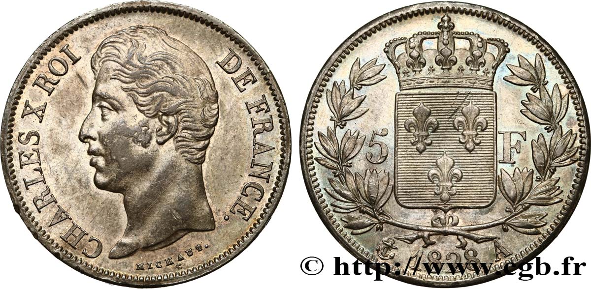 5 francs Charles X, 2e type 1828 Paris F.311/14 AU52 