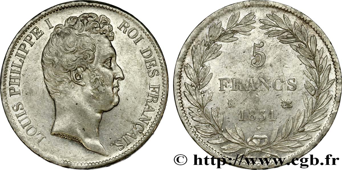 5 francs type Tiolier avec le I, tranche en creux 1831 Bordeaux F.315/20 SS54 