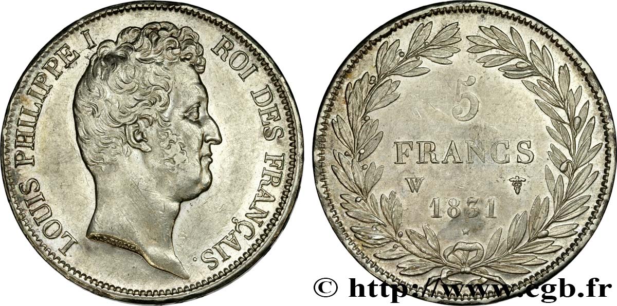 5 francs type Tiolier avec le I, tranche en creux 1831 Lille F.315/27 AU54 