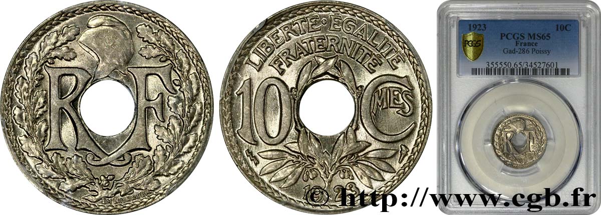 10 centimes Lindauer 1923 Poissy F.138/9 FDC65 PCGS