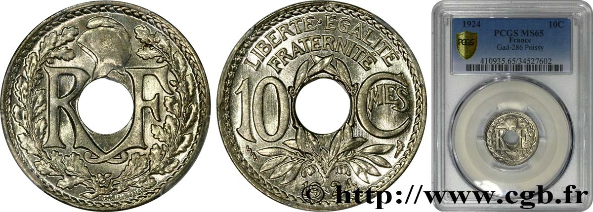 10 centimes Lindauer 1924 Poissy F.138/11 MS65 PCGS