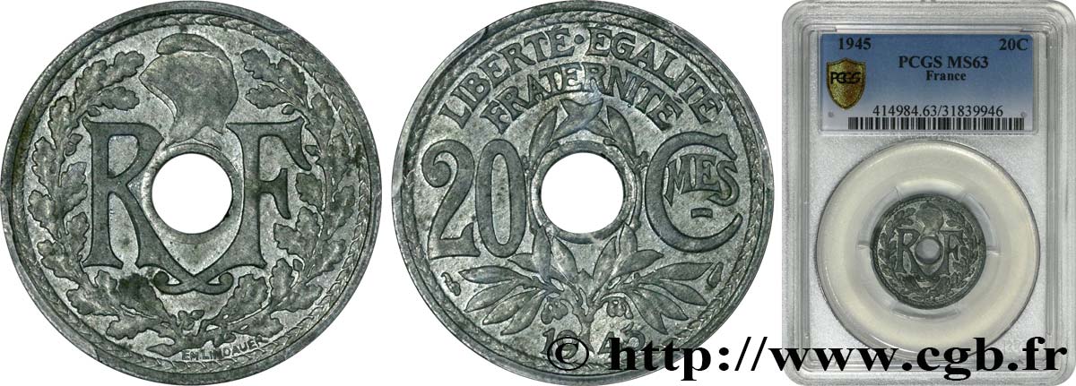 20 centimes Lindauer 1945  F.155/2 MS63 PCGS