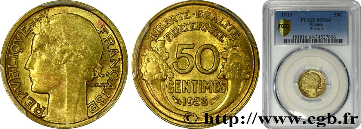 50 centimes Morlon 1933  F.192/11 fST64 PCGS