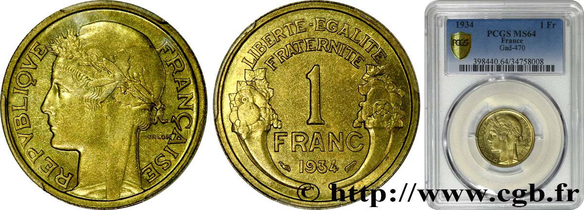 1 franc Morlon 1934 Paris F.219/5 MS64 PCGS