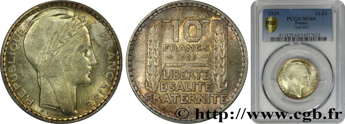 10 francs Turin 1929  F.360/2 SC64 PCGS