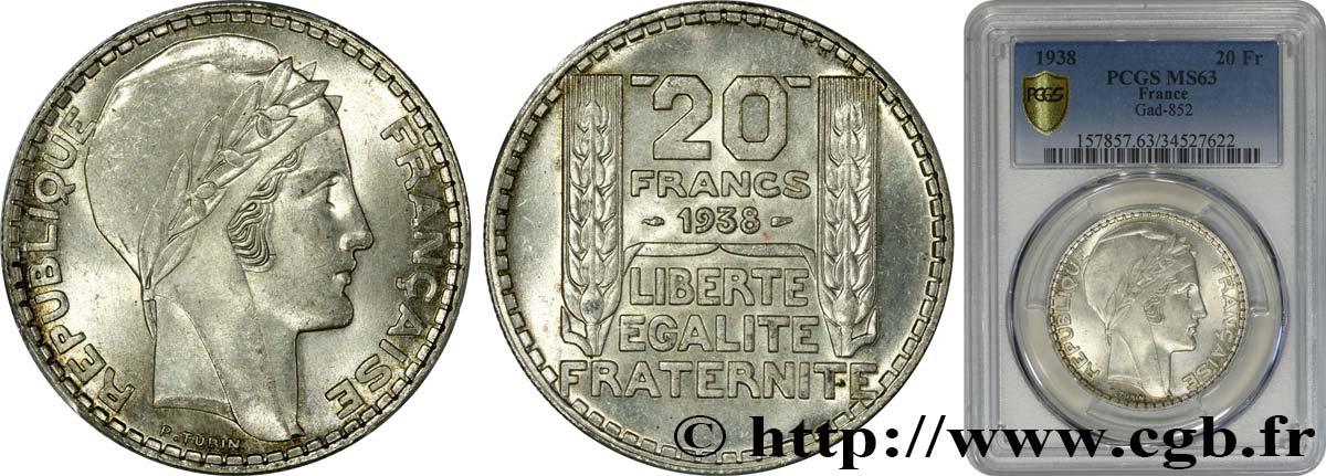 20 francs Turin 1938  F.400/9 SPL63 PCGS