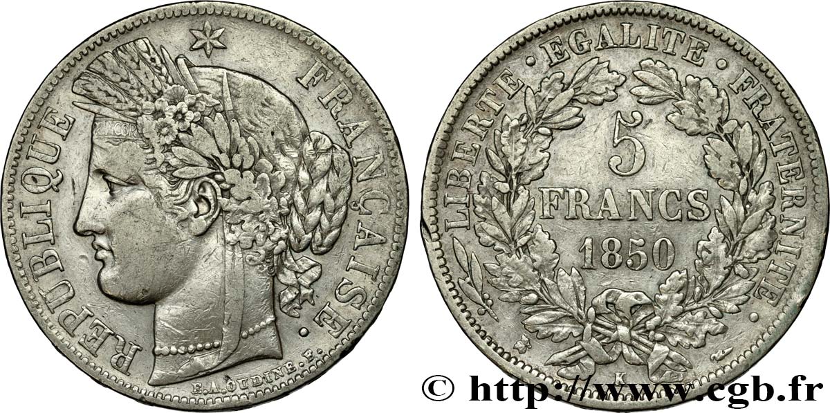5 francs Cérès, IIe République 1850 Bordeaux F.327/6 S30 