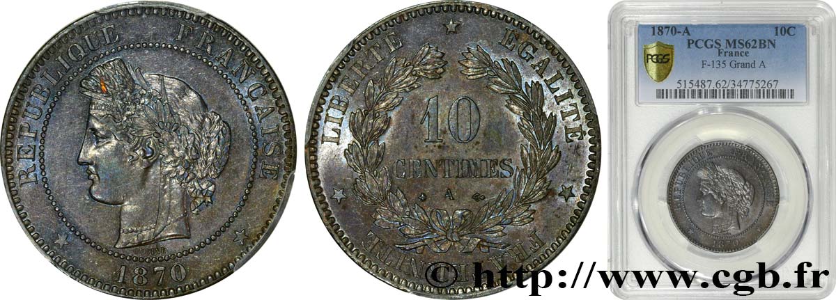10 centimes Cérès 1870 Paris F.135/4 SUP62 PCGS