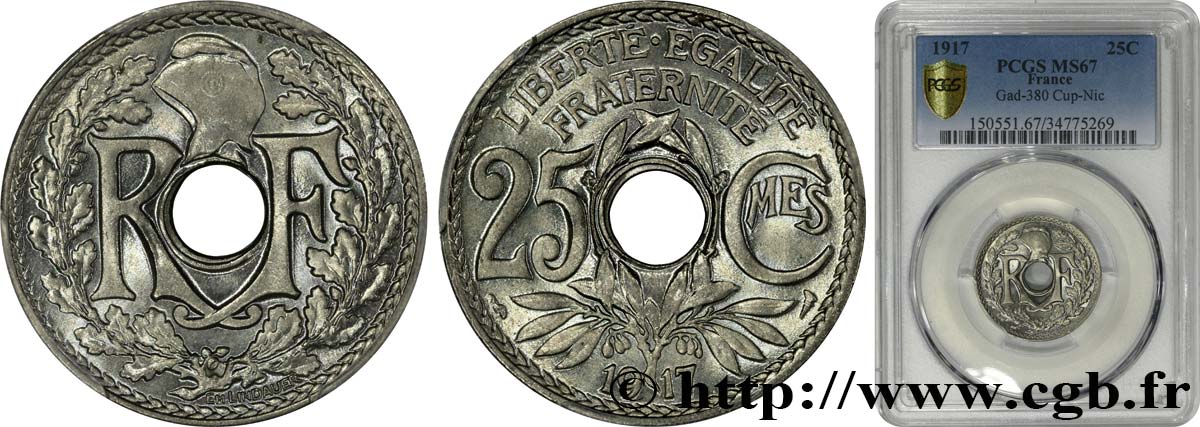 25 centimes Lindauer 1917  F.171/1 MS67 PCGS