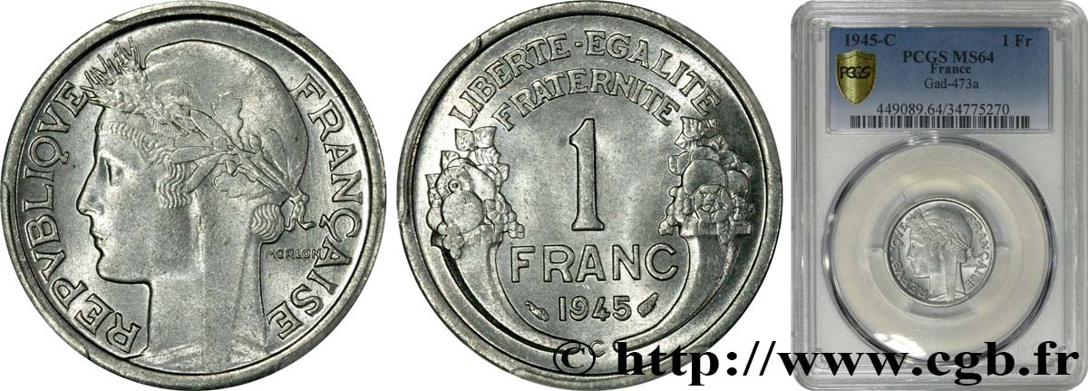 1 franc Morlon, légère 1945 Castelsarrasin F.221/8 SC64 PCGS