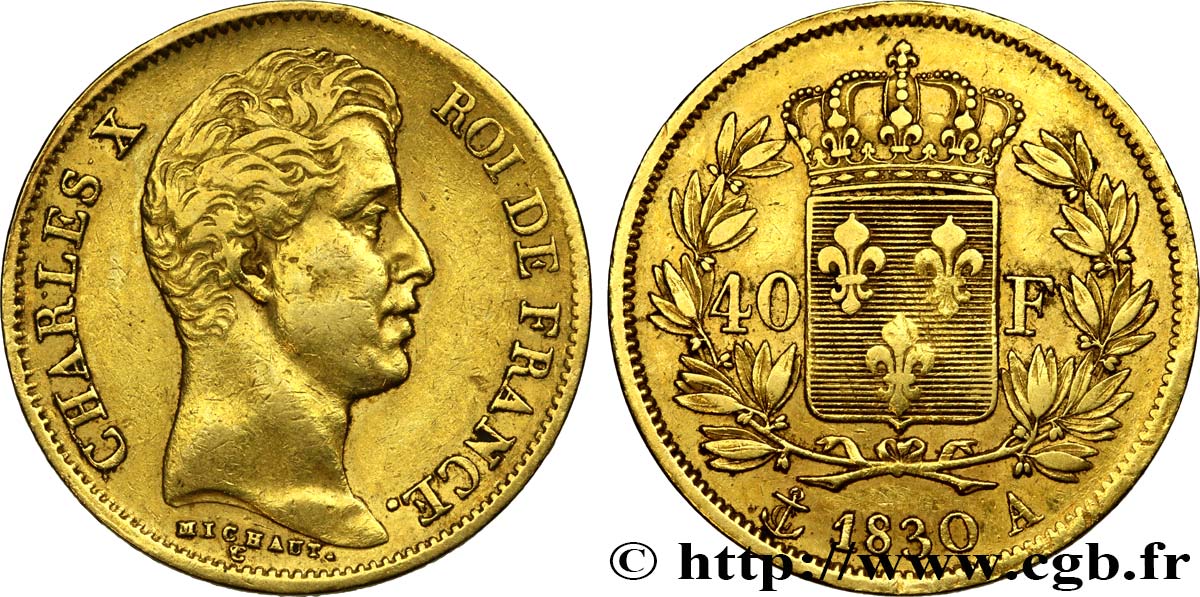 40 francs or Charles X, 2e type 1830 Paris F.544/5 MBC42 