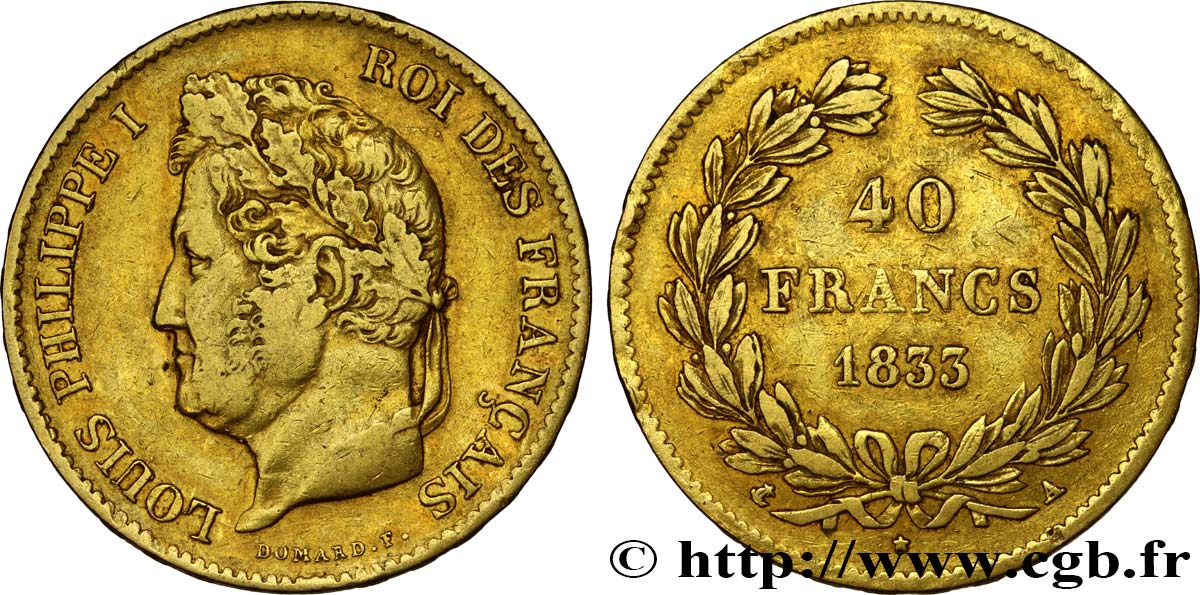 40 francs or Louis-Philippe 1833 Paris F.546/5 SS40 